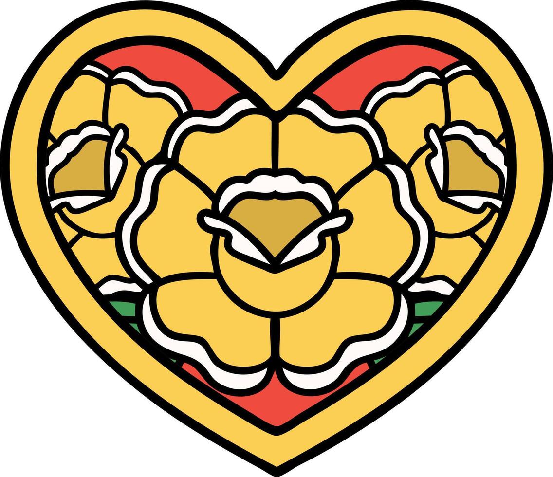 traditional tattoo of a heart and flowers vector