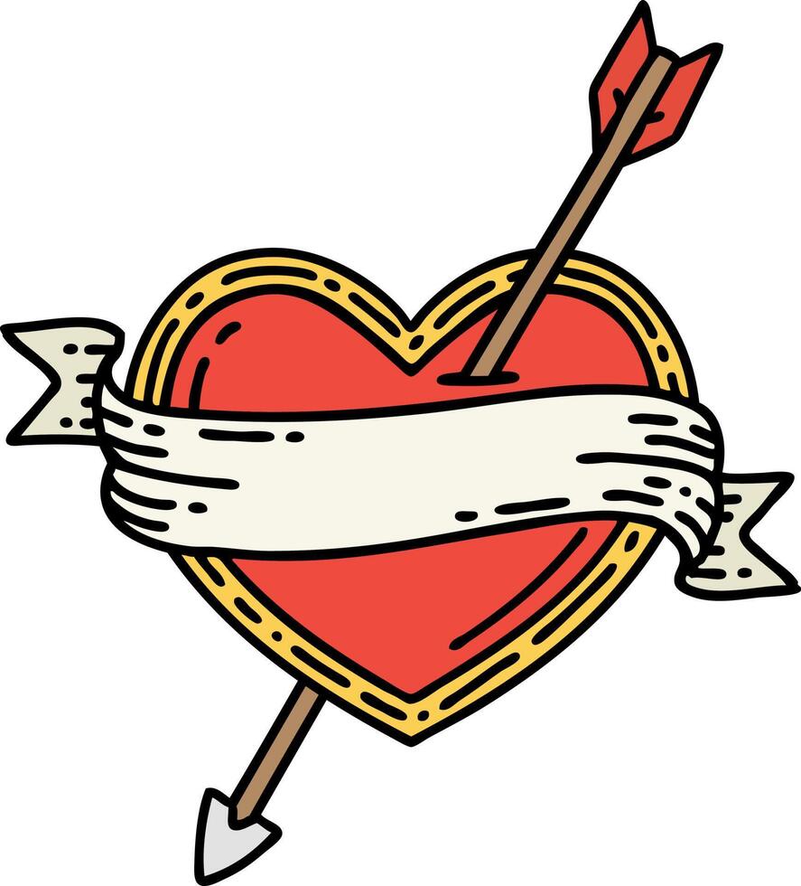 traditional tattoo of an arrow heart and banner vector