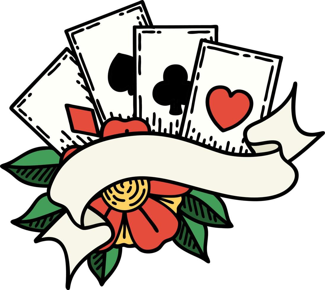 traditional tattoo of cards and banner vector