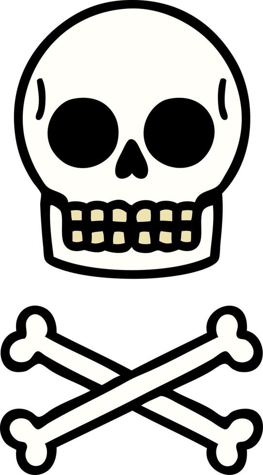 tatuaje tradicional de una calavera y huesos vector