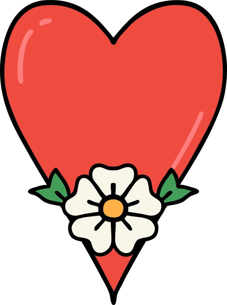 traditional tattoo of a heart and flower vector