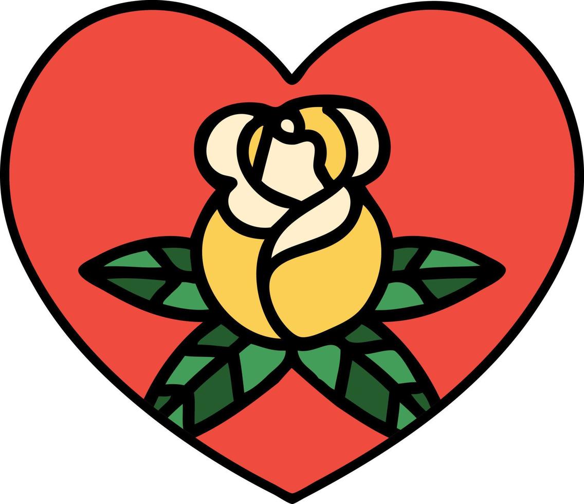tatuaje tradicional de un corazón y flores vector