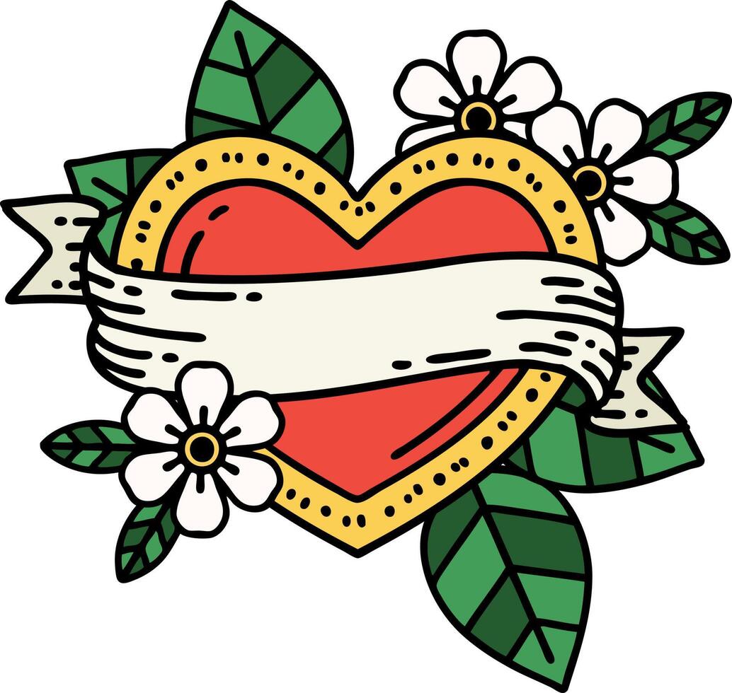 tatuaje tradicional de un corazón y una pancarta vector