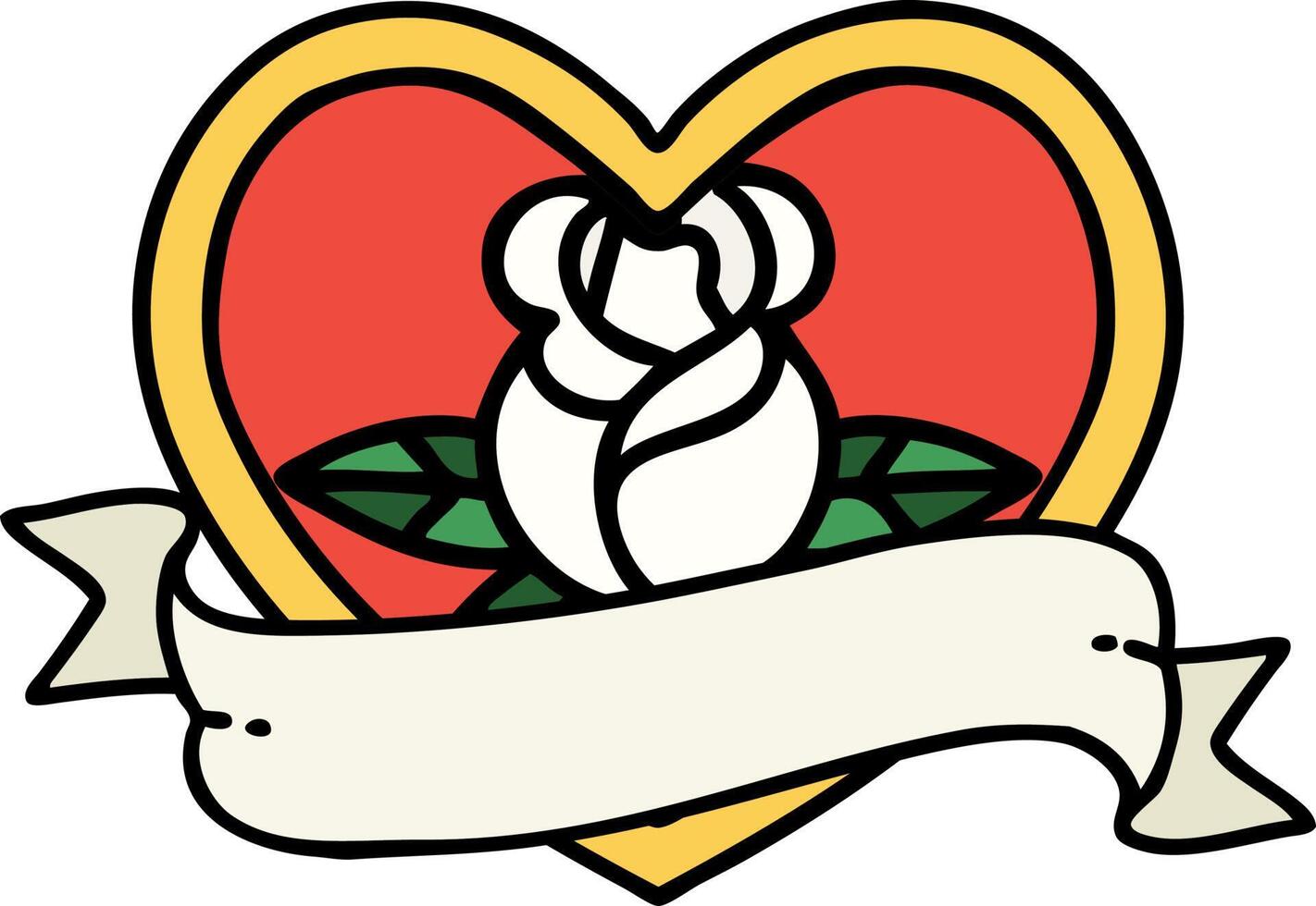 traditional tattoo of a heart rose and banner vector