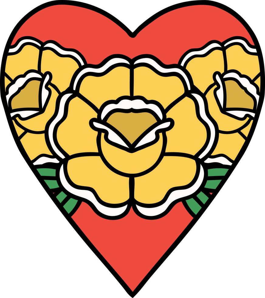 traditional tattoo of a heart and flowers vector