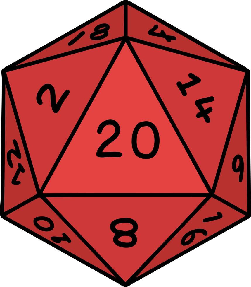 tatuaje tradicional de un dado d20 vector