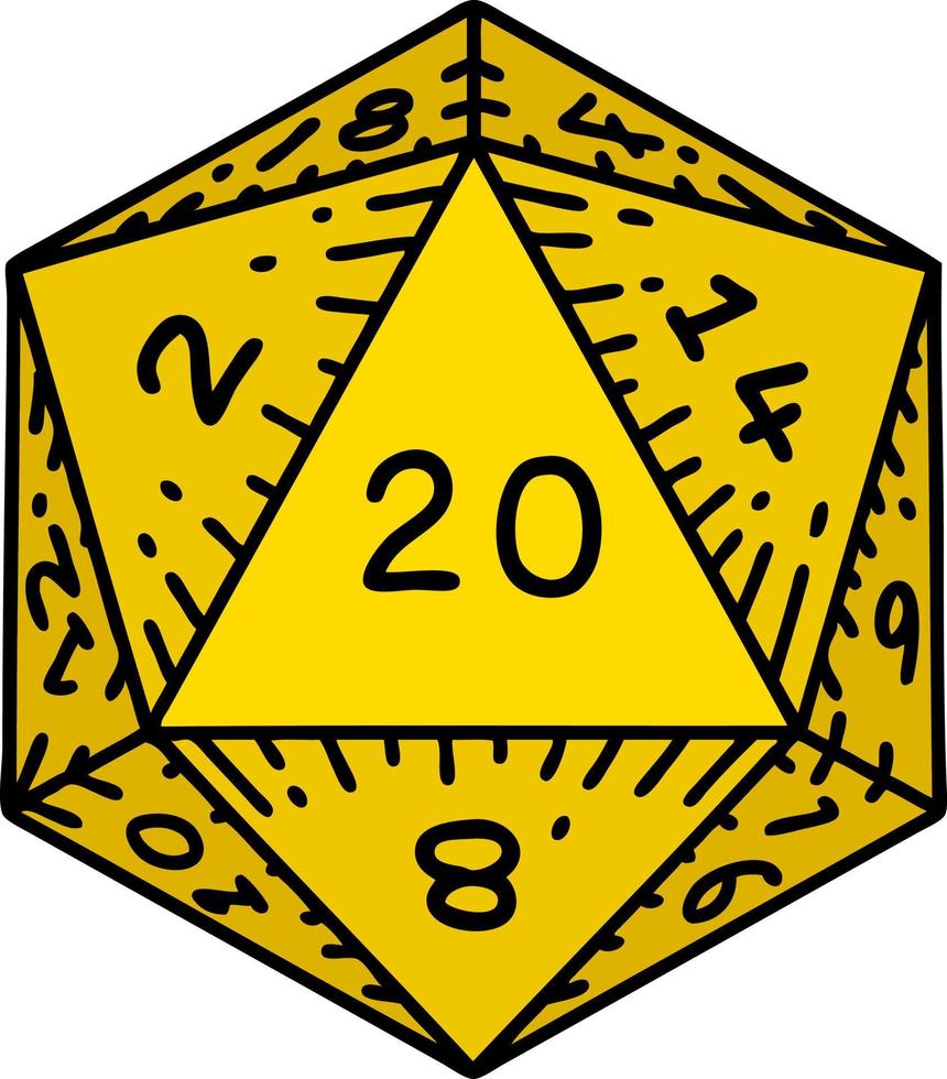 traditional tattoo of a d20 dice vector