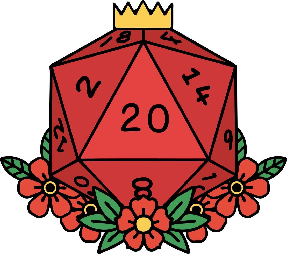 traditional tattoo of a d20 vector