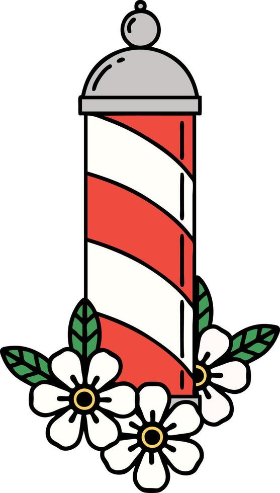 tatuaje tradicional de un poste de barbero vector