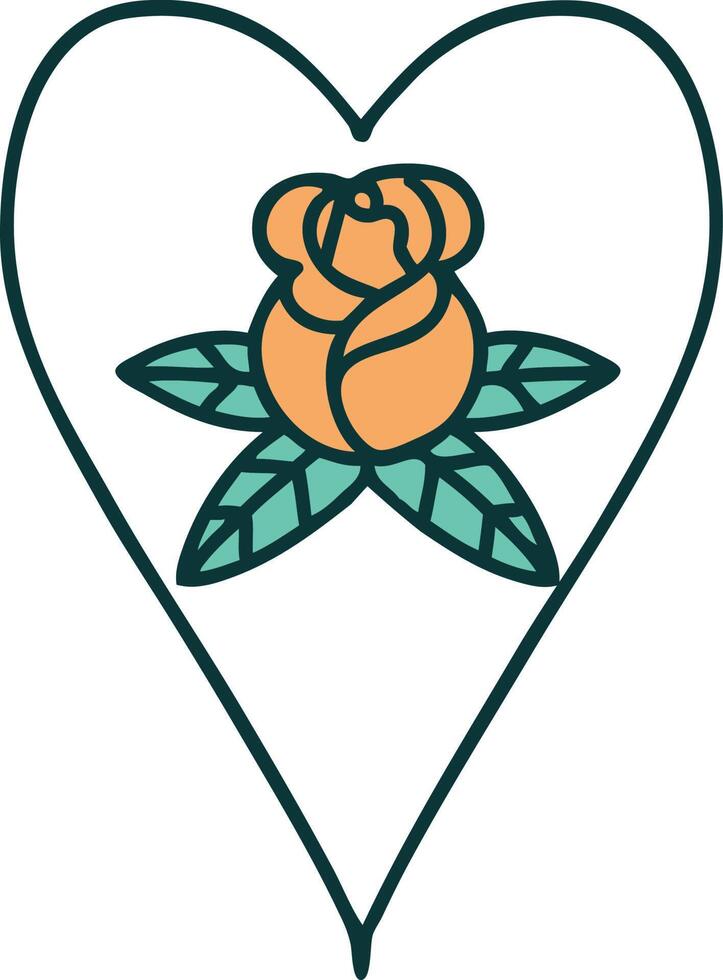 tattoo style icon of a heart and flowers vector