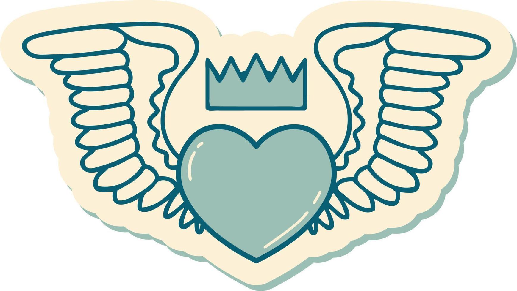 pegatina estilo tatuaje de un corazón con alas vector