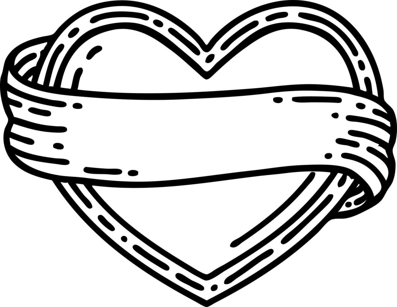 black line tattoo of a heart and banner vector