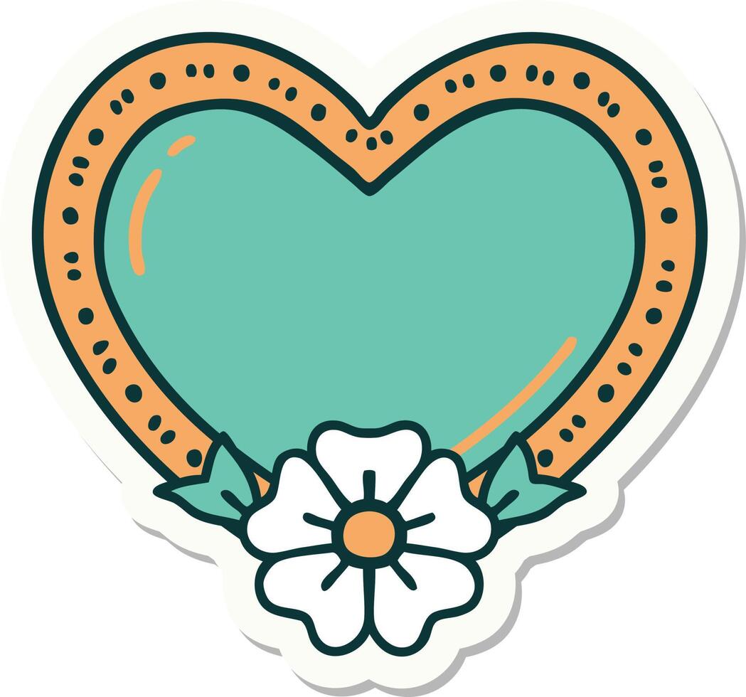 tattoo style sticker of a heart and flower vector