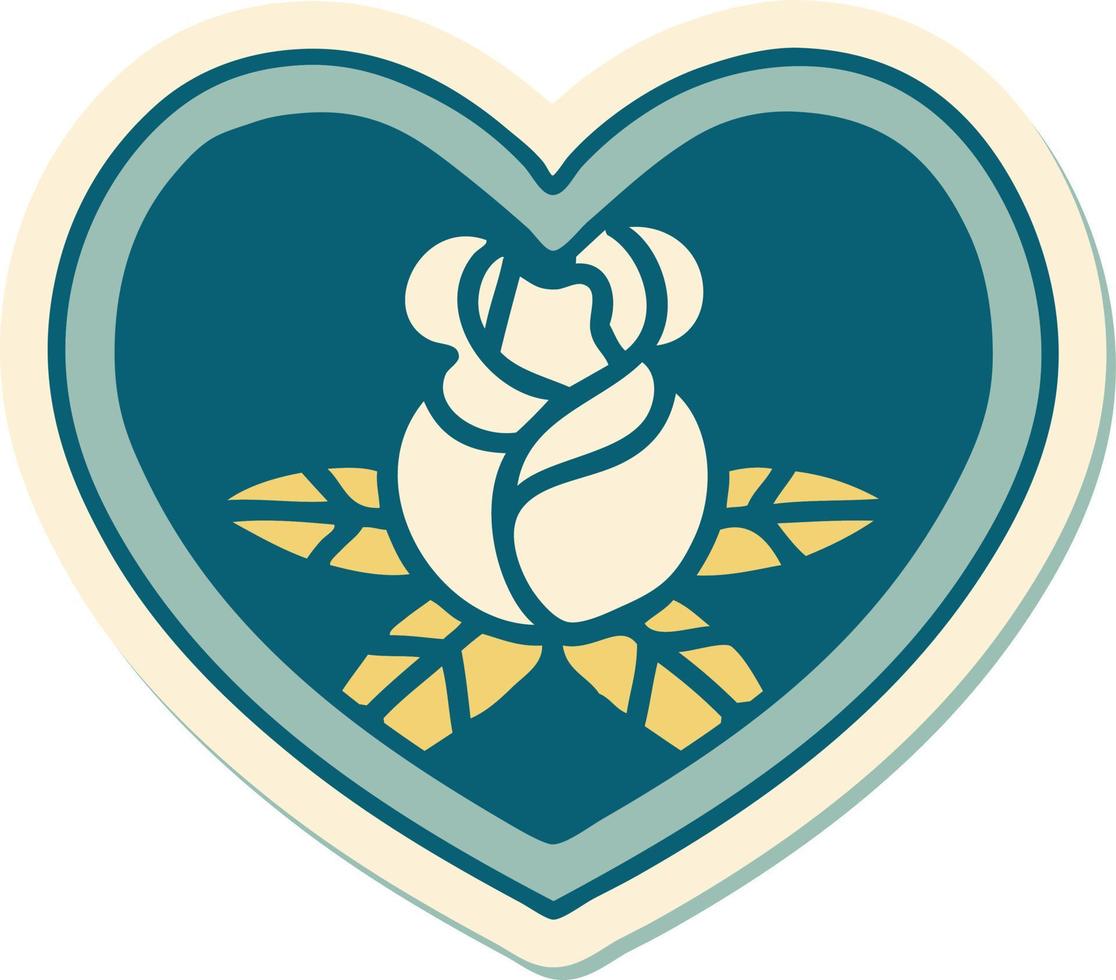 tattoo style sticker of a heart and flowers vector