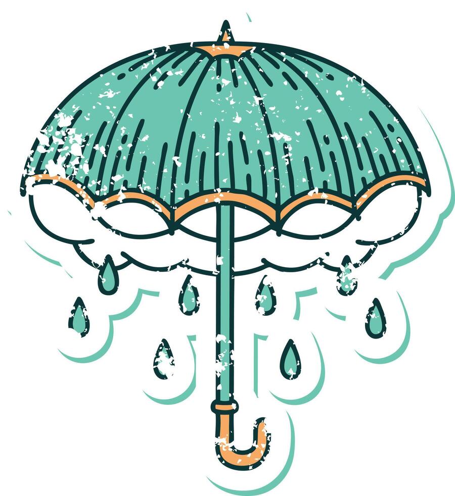 distressed sticker tattoo style icon of an umbrella and storm cloud vector