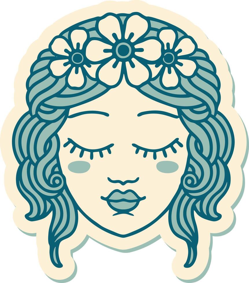 tattoo style sticker of female face with eyes closed vector