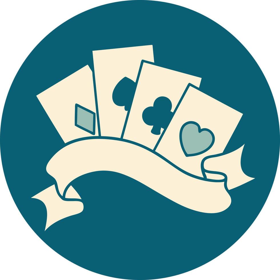 tattoo style icon of cards and banner vector