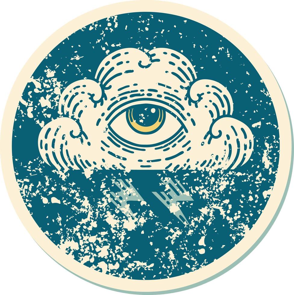 distressed sticker tattoo style icon of an all seeing eye cloud vector