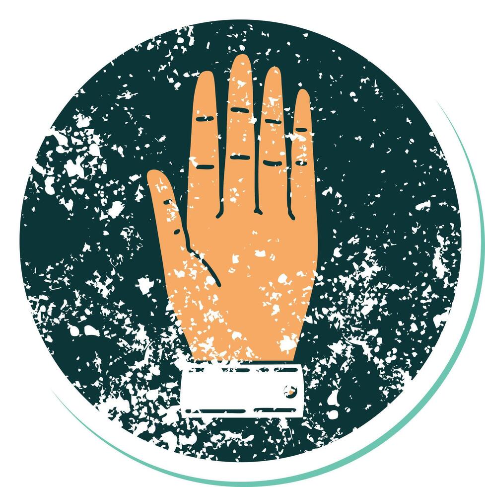 distressed sticker tattoo style icon of a hand vector