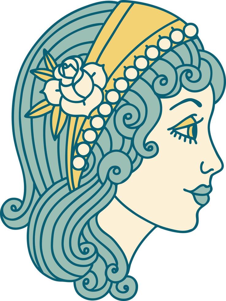 icono de estilo tatuaje de una cabeza gitana vector