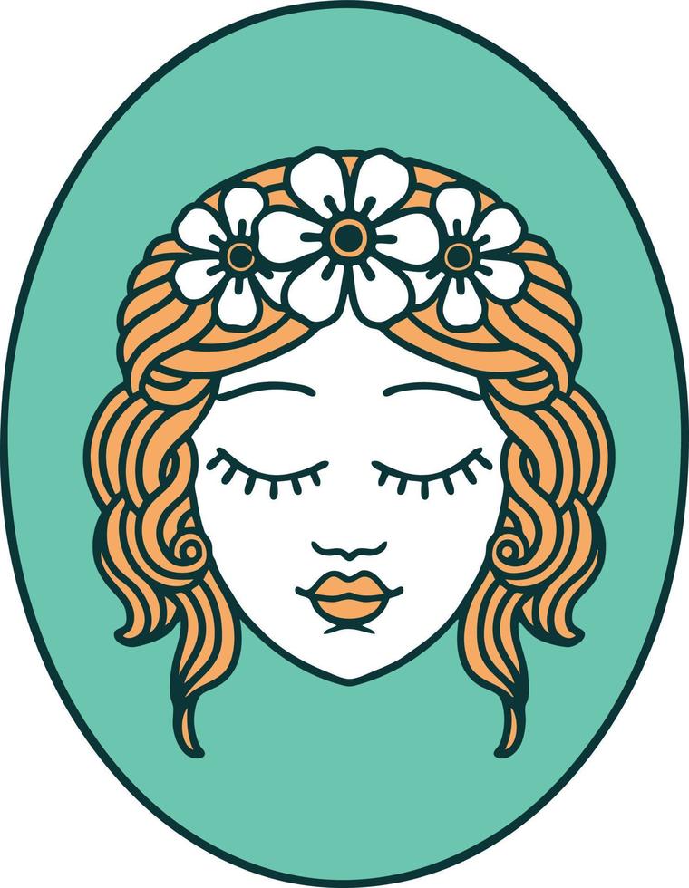 tattoo style icon of a maiden with eyes closed vector