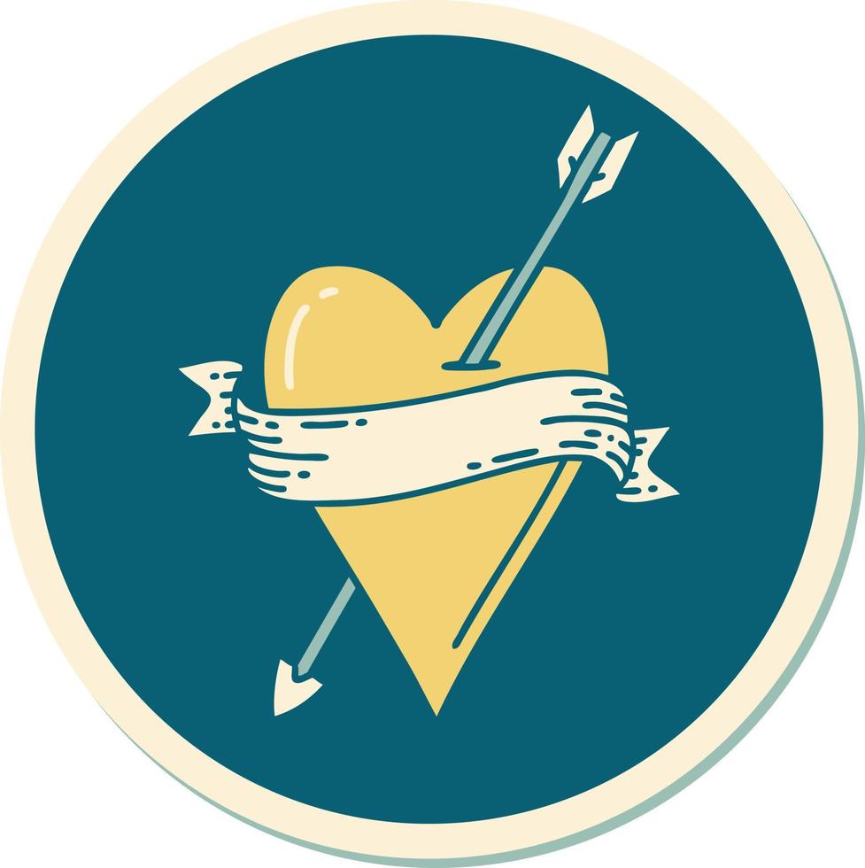 pegatina estilo tatuaje de un corazón de flecha y pancarta vector