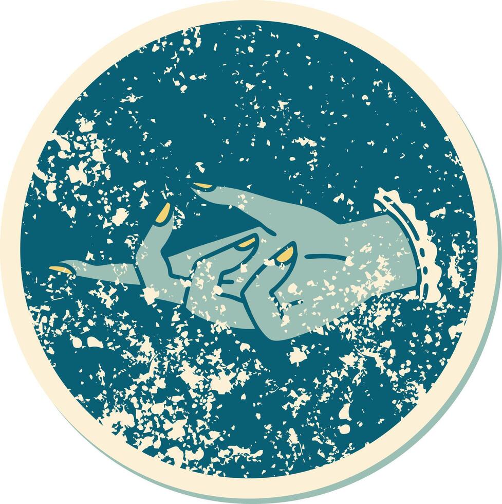distressed sticker tattoo style icon of a hand vector