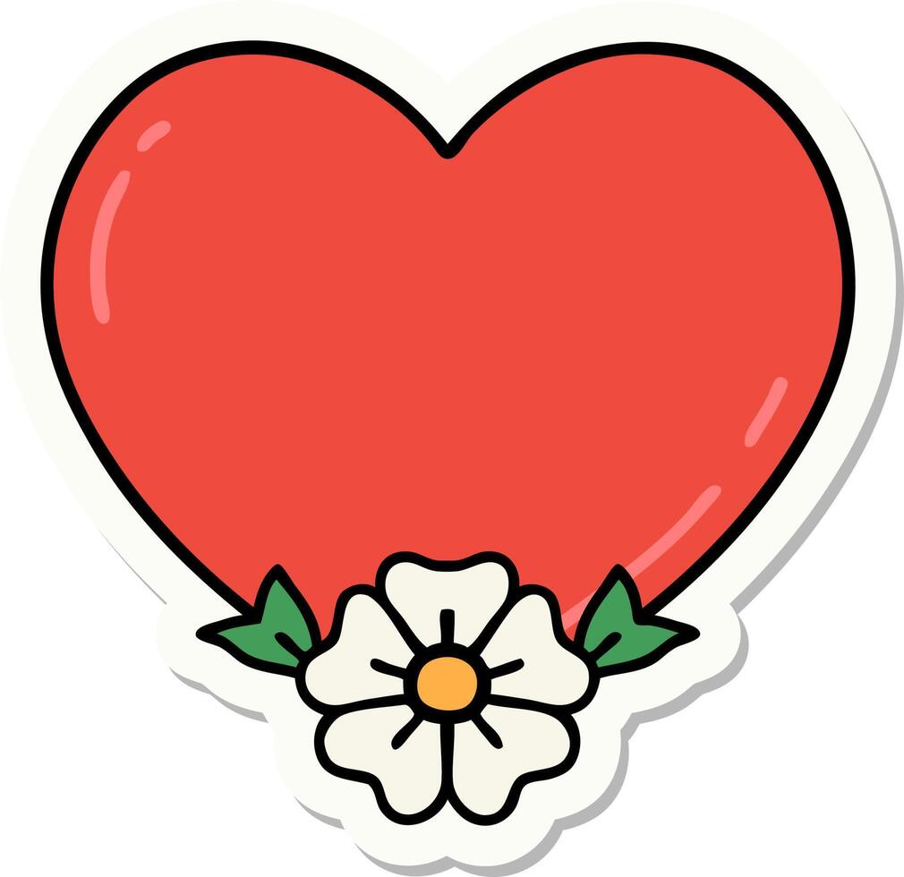 tattoo style sticker of a heart and flower vector