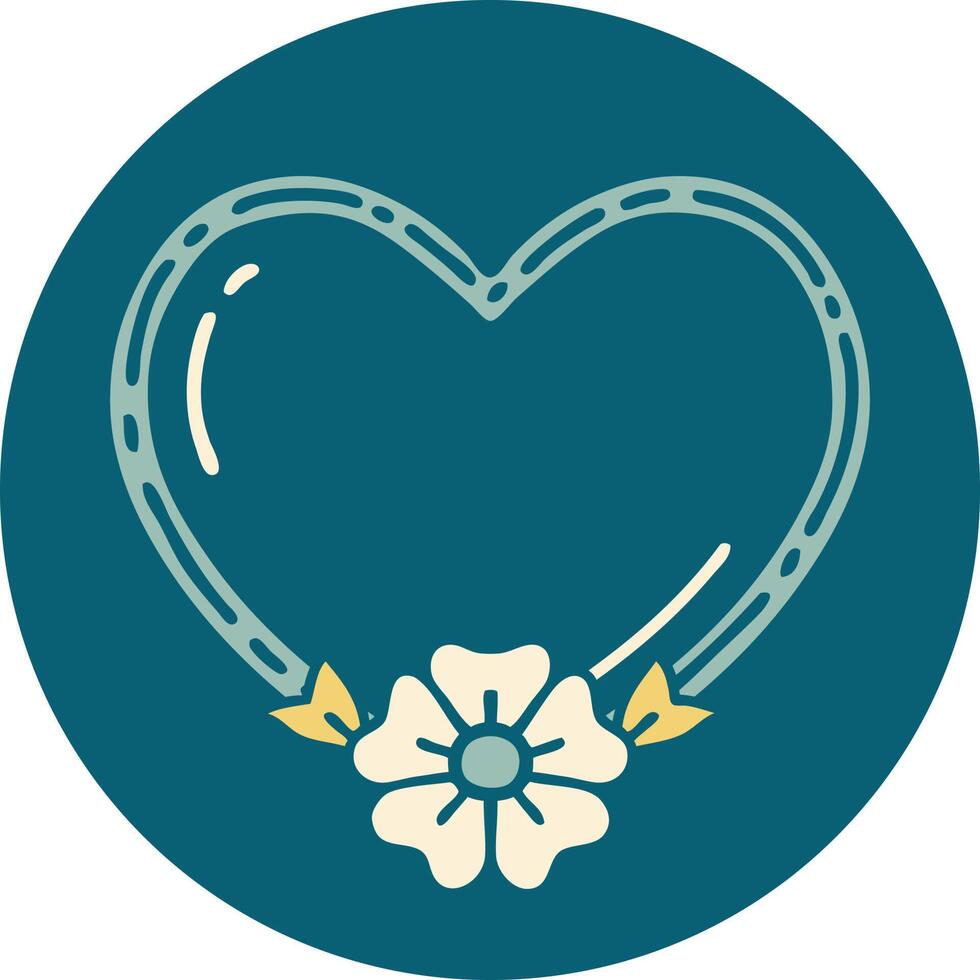 tattoo style icon of a heart and flower vector