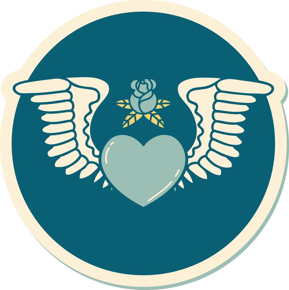 tattoo style sticker of a heart with wings vector