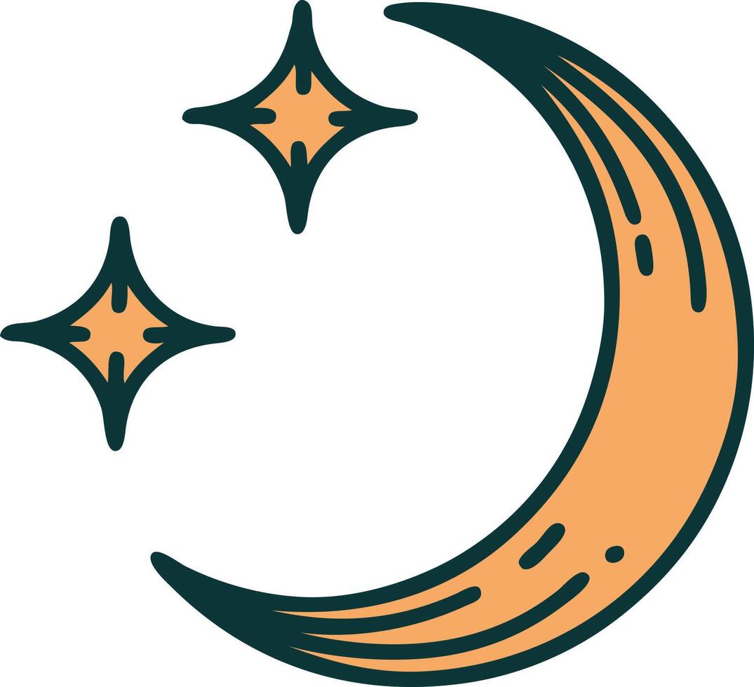 icono de estilo tatuaje de una luna y estrellas vector