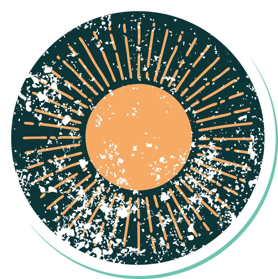 distressed sticker tattoo style icon of a sun vector