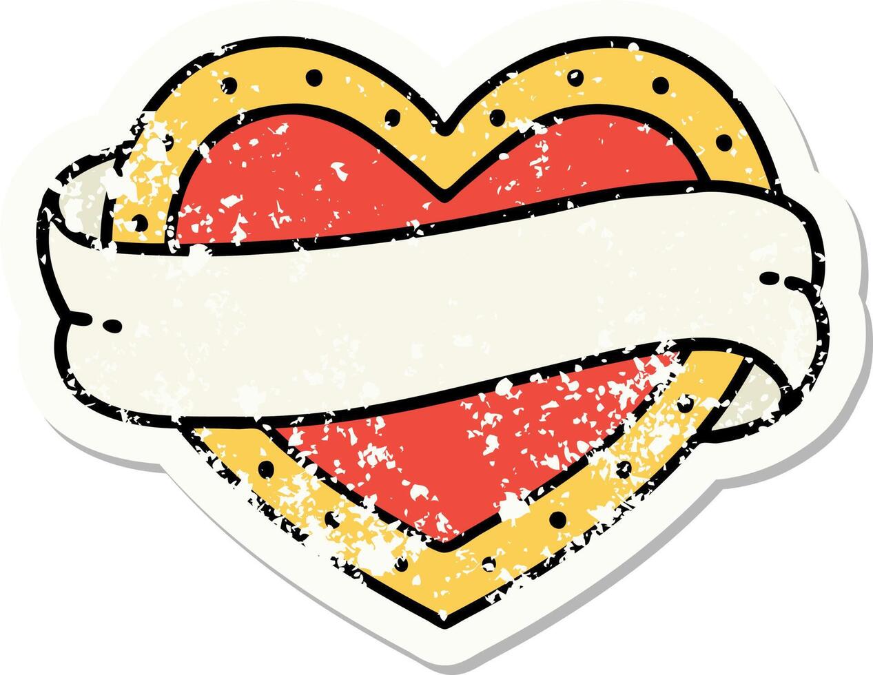 traditional distressed sticker tattoo of a heart and banner vector