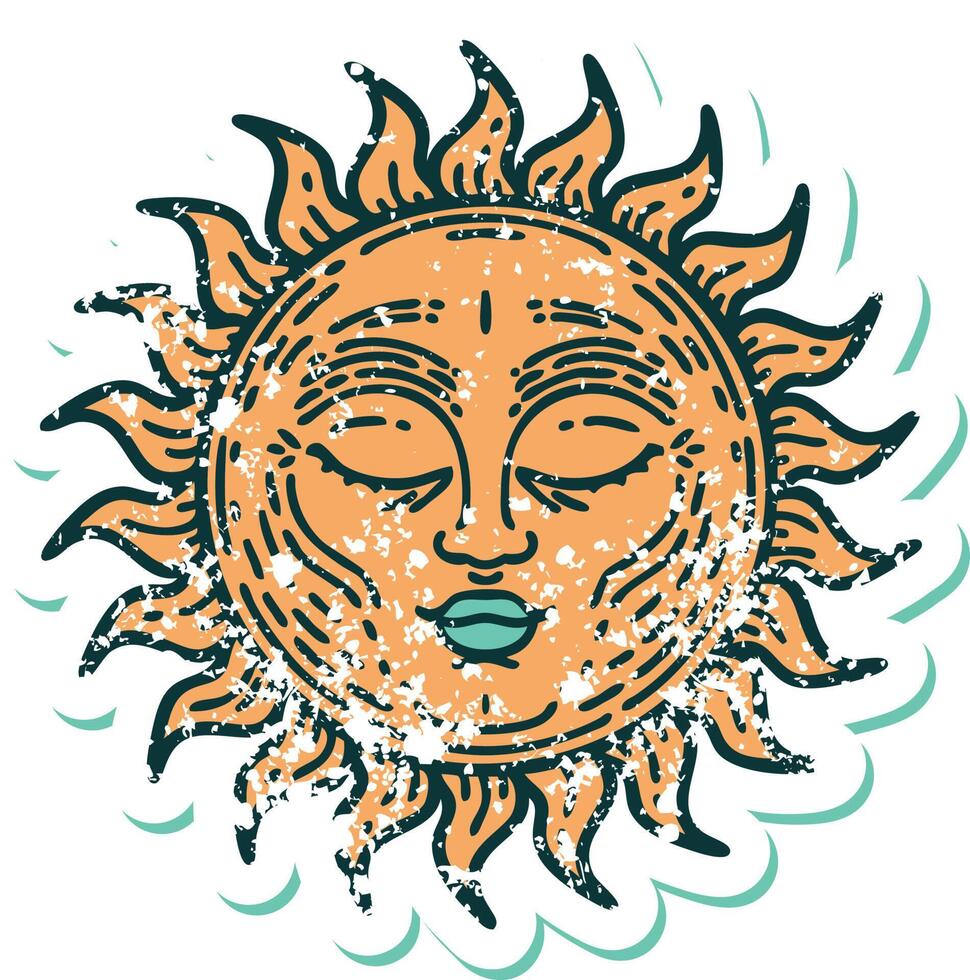 distressed sticker tattoo style icon of a sun vector