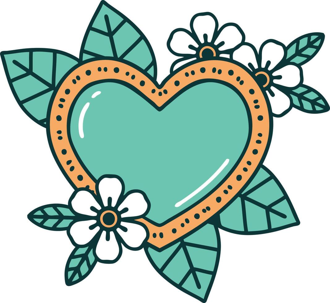 tattoo style icon of a botanical heart vector