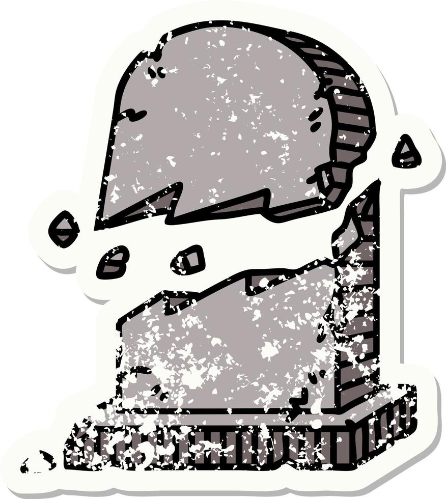 traditional distressed sticker tattoo of a broken grave stone vector