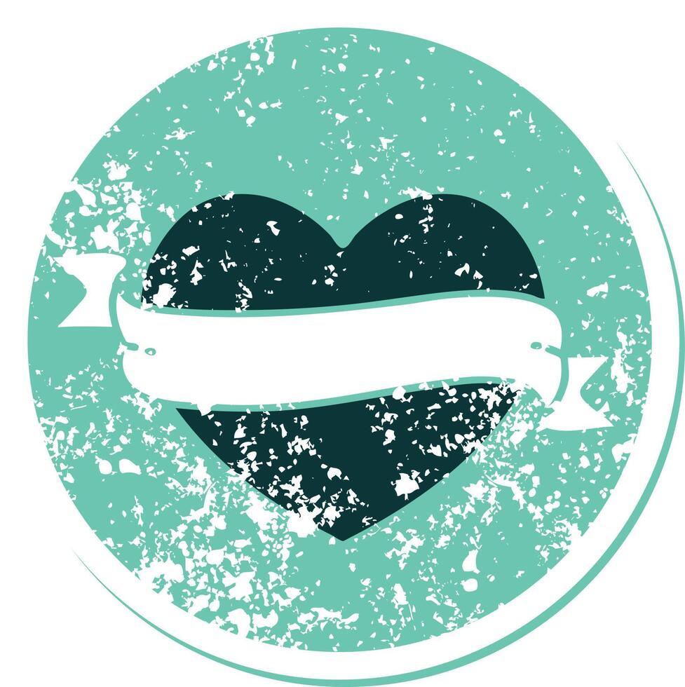 distressed sticker tattoo style icon of a heart and banner vector