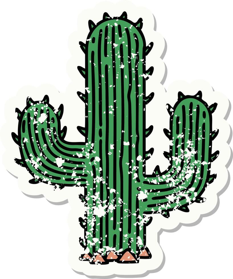 tatuaje de pegatina angustiado tradicional de un cactus vector