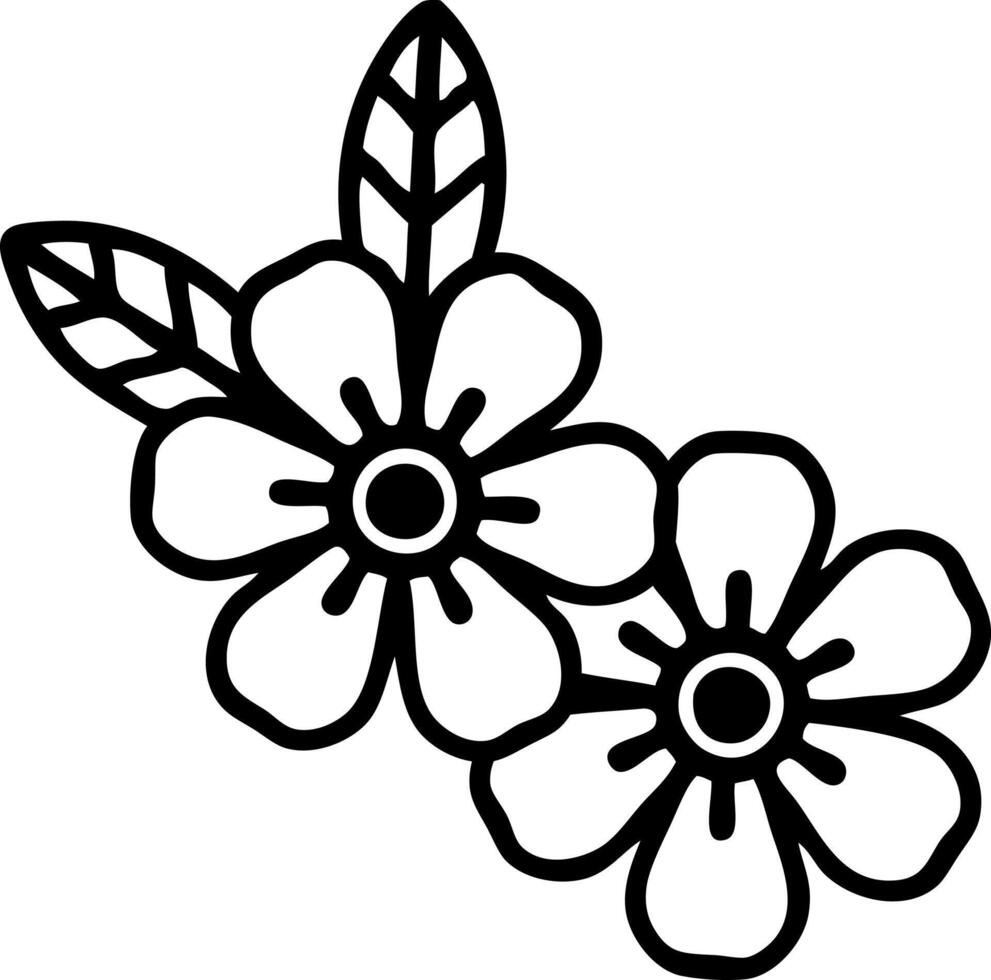black line tattoo of flowers vector