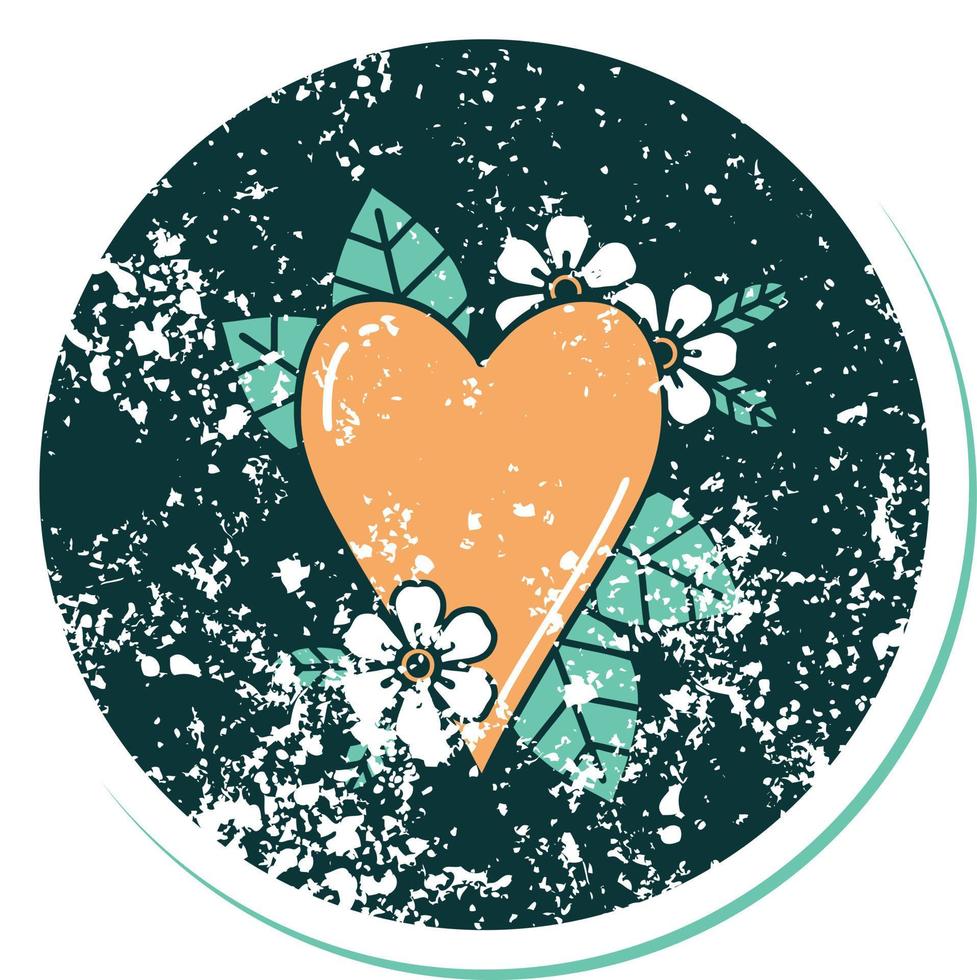 distressed sticker tattoo style icon of a botanical heart vector