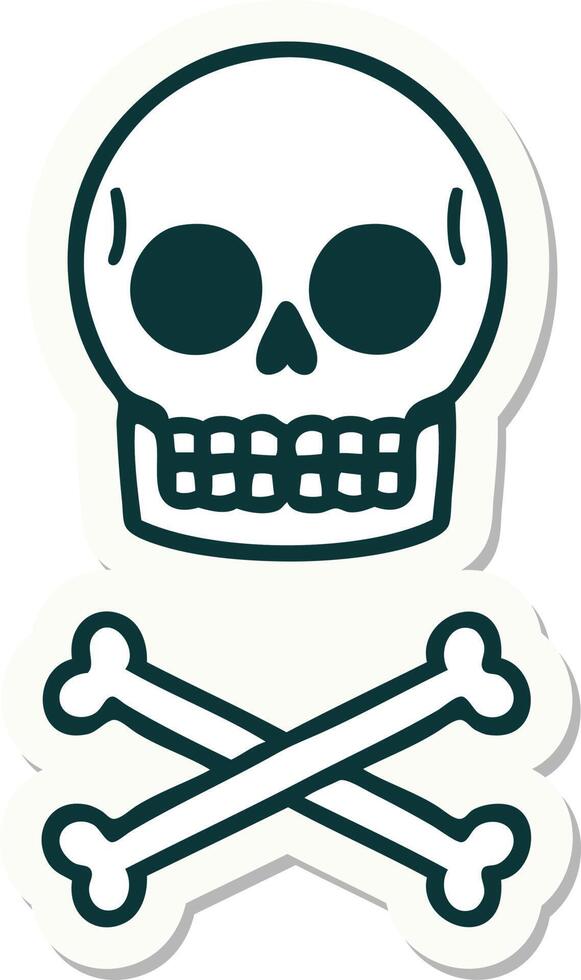 tattoo style sticker of a skull and bones vector