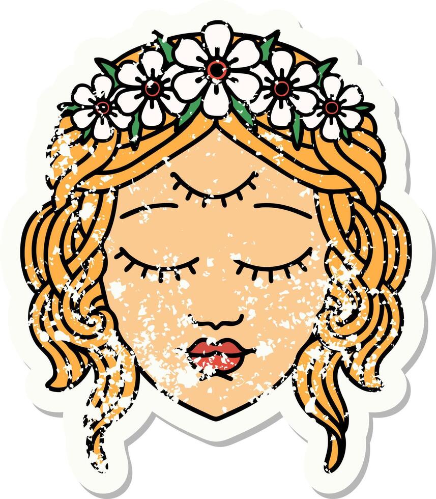 tatuaje de pegatina angustiado tradicional de rostro femenino con tercer ojo vector