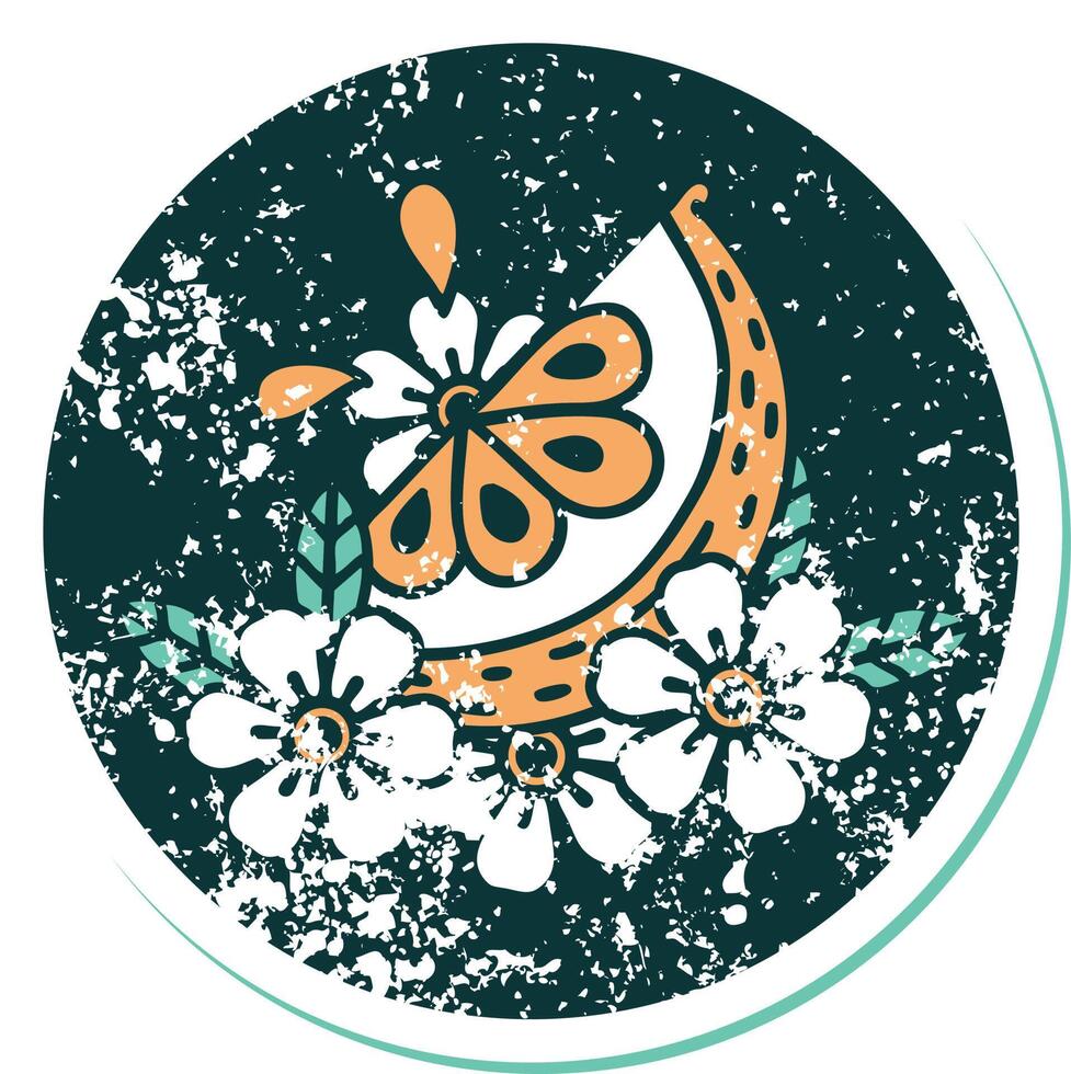 distressed sticker tattoo style icon of a decorative lemon vector