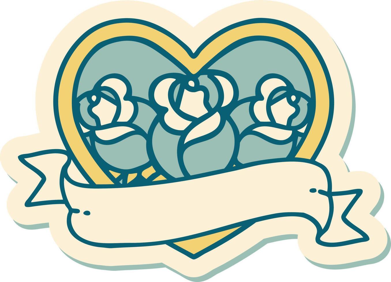 sticker of tattoo in traditional style of a heart and banner with flowers vector