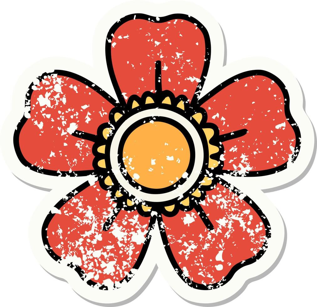 distressed sticker tattoo in traditional style of a flower vector