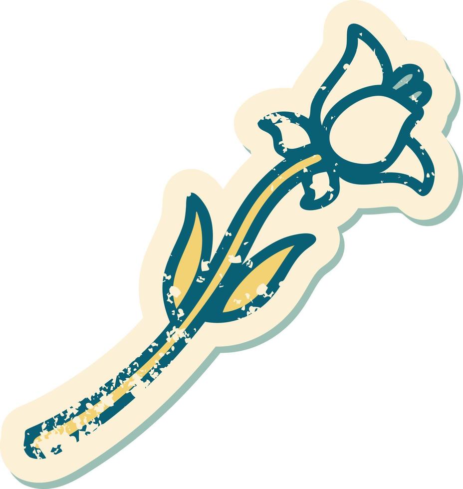 iconic distressed sticker tattoo style image of a lily vector