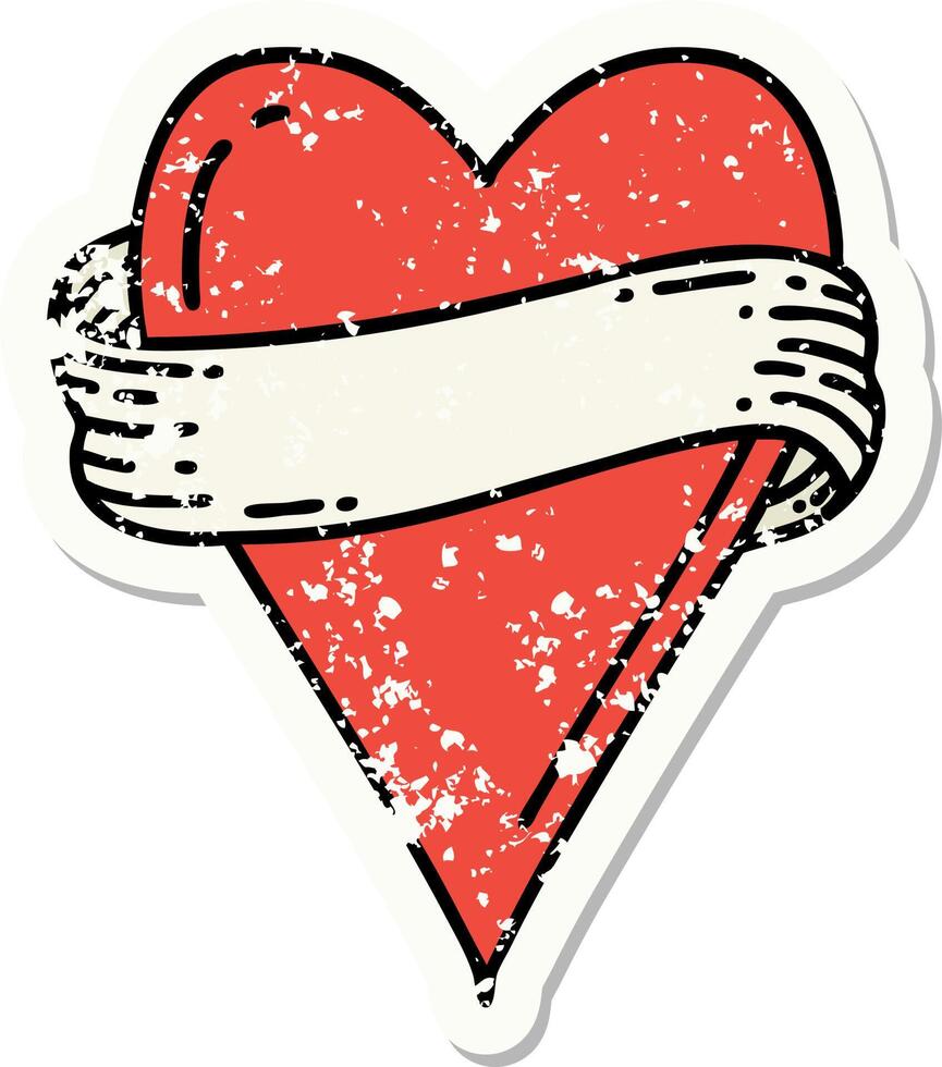 distressed sticker tattoo in traditional style of a heart and banner vector