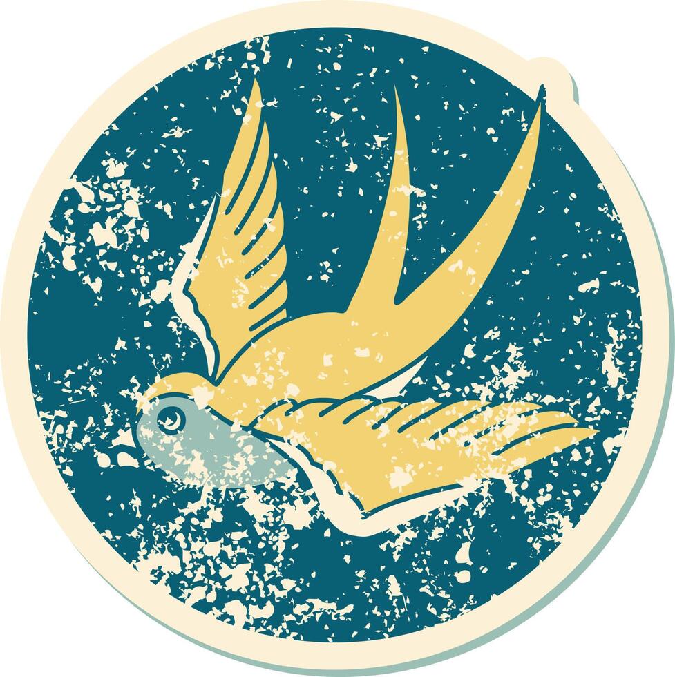 iconic distressed sticker tattoo style image of a swallow vector