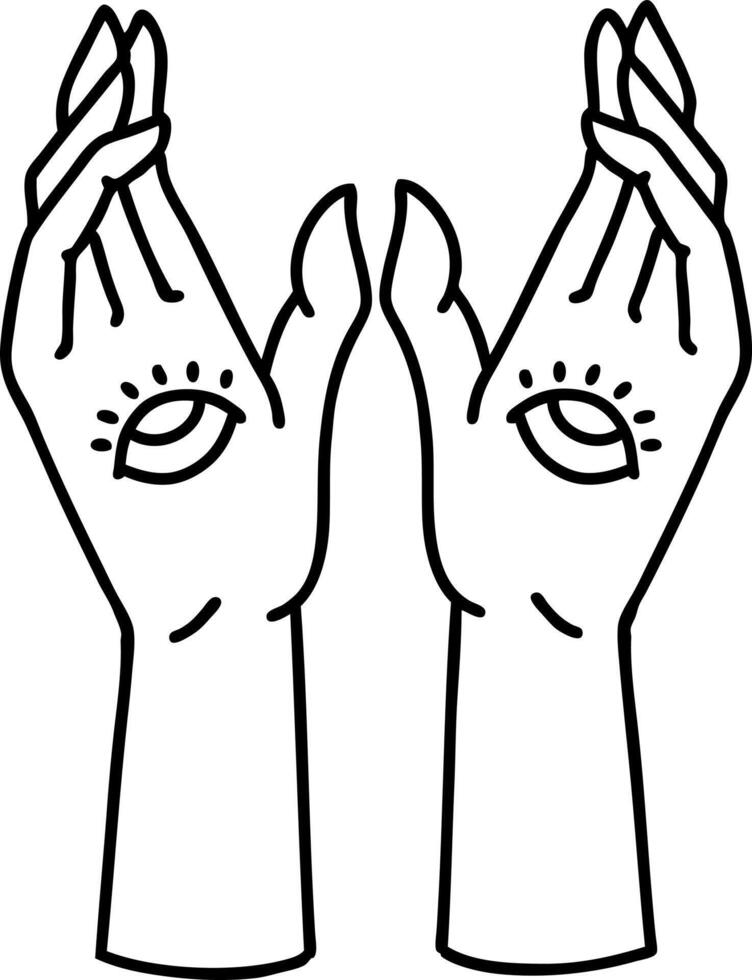 tattoo in black line style of mystic hands vector