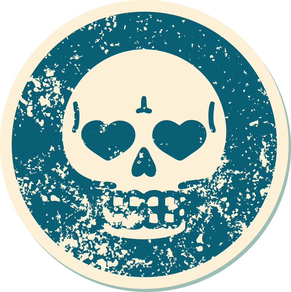 iconic distressed sticker tattoo style image of a skull vector